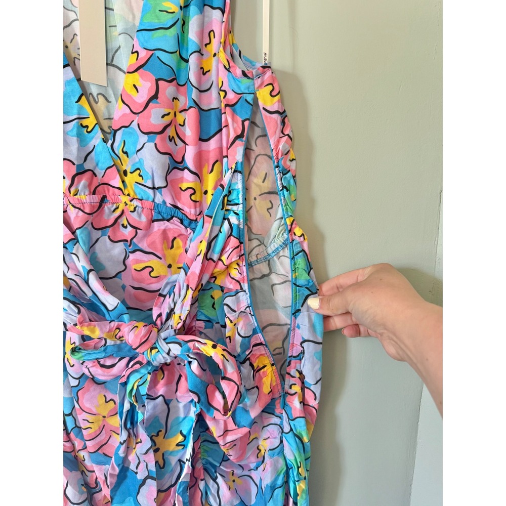 For Love & Lemons Yasmin Floral Mini Dress Blue Pink Plunge V-Neck Large NWT - Picture 10 of 14